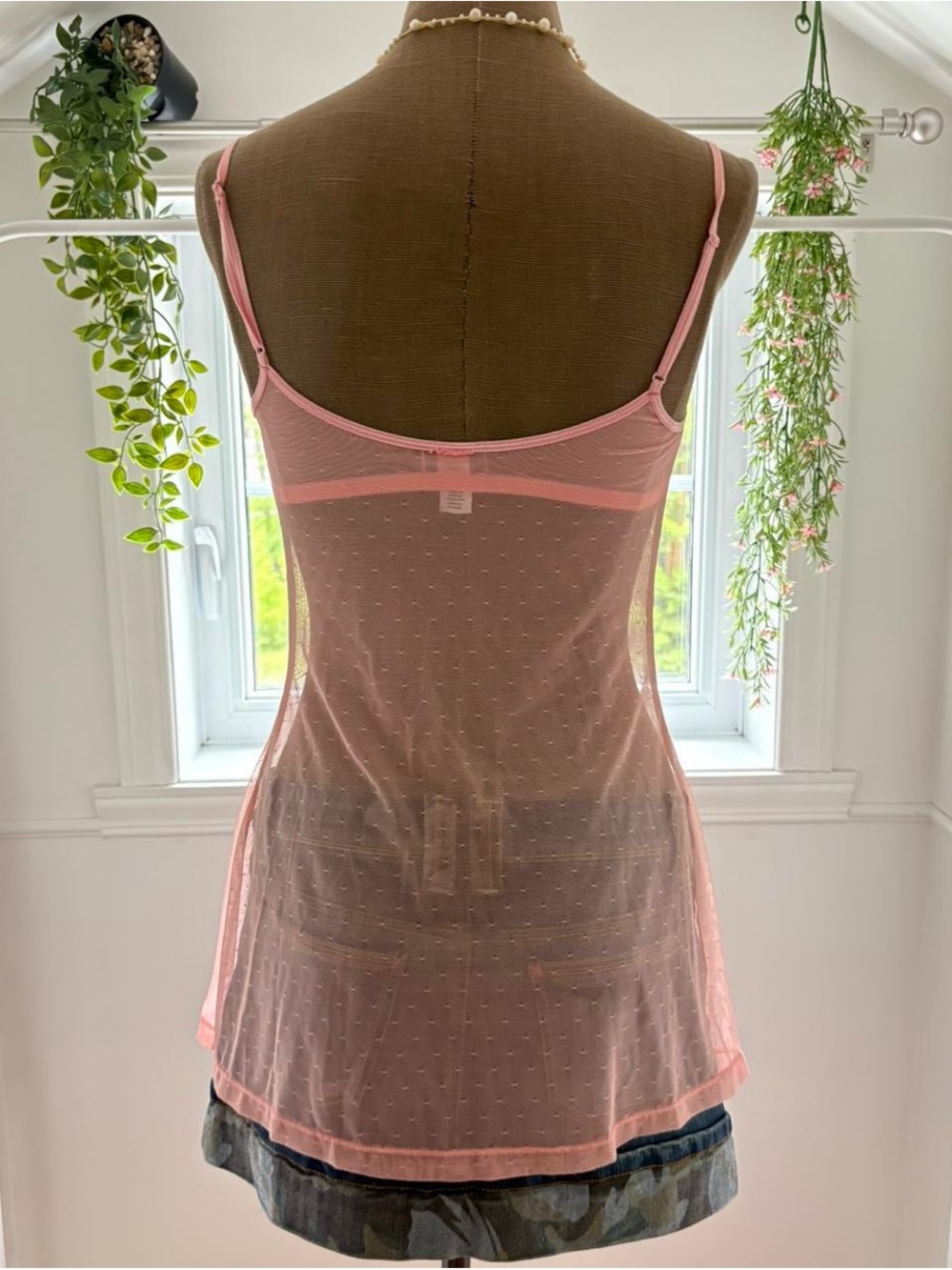 Sheer Pink Lace Slip Cami with Floral Pattern - Picture 3 of 5